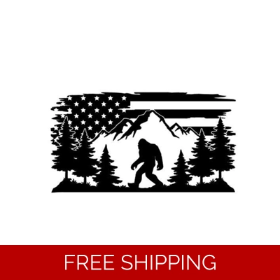Bigfoot Sasquatch usa american flag forest mountain patriotic die cut vinyl decal sticker Bigfoot Sasquatch usa american flag forest mountain patriotic die cut vinyl decal sticker